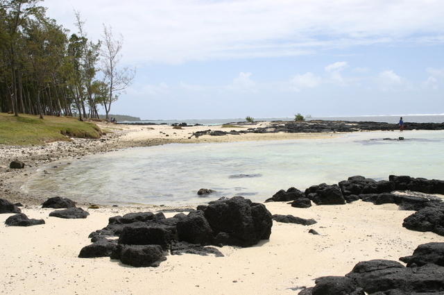 Rocas negras y arena orgánica